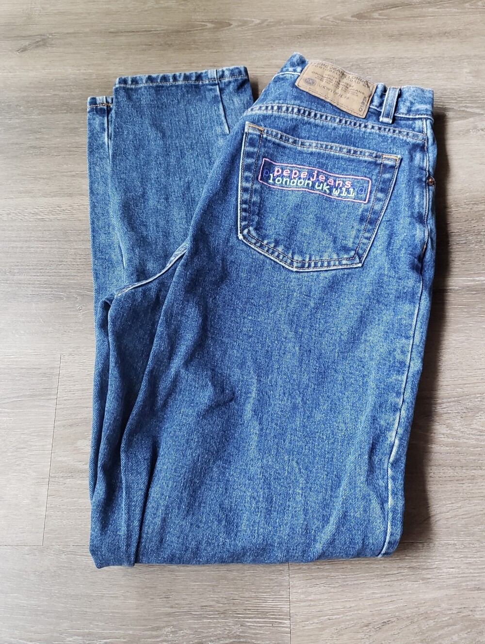 VTG Pepe Jeans London BETTY Blue Denim Jeans ACTUAL 27"-28"x31 Embroidery Y2K